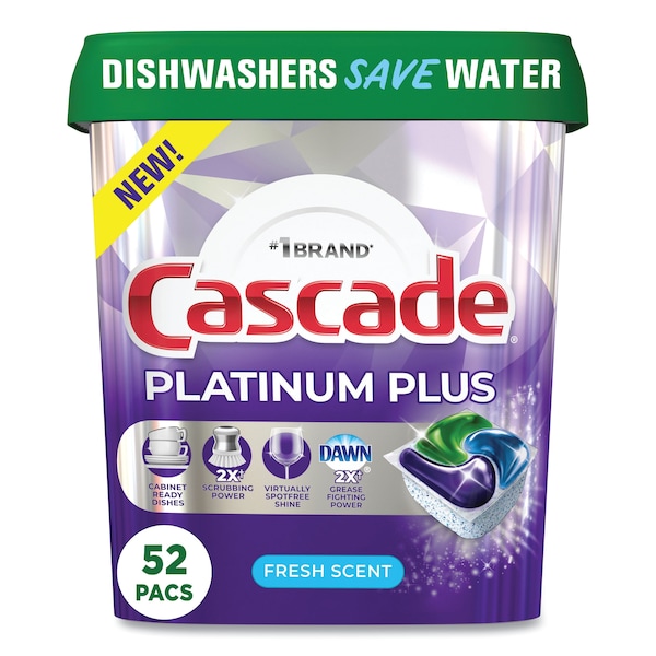 Platinum Plus ActionPacs Dishwasher Detergent Pods, Fresh Scent, 28.4 Oz Tub, 156PK